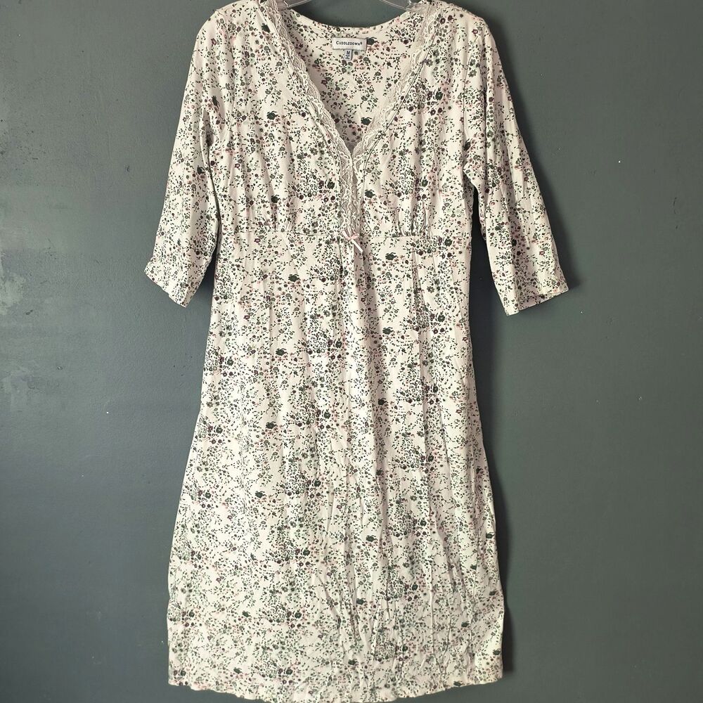 Cuddledown Nightgown M Multicolor Floral 100% Pima Cotton Lace Cottagecore Cozy